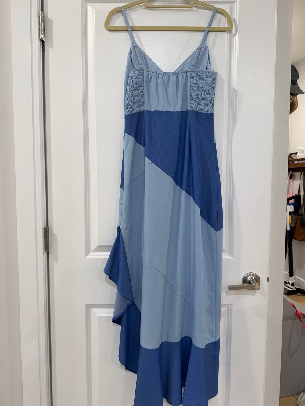 Two-Tone Blue Asymmetrical Ruffle Dress - Picture 6 of 8